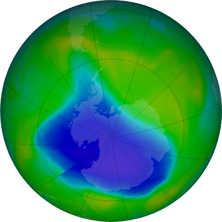 Antarctic ozone map for 01 December 2023